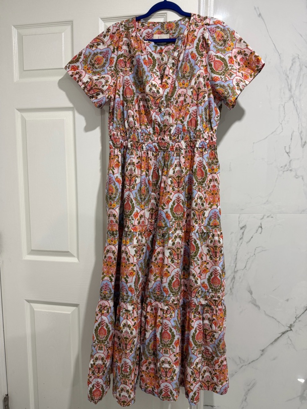 Anthropologie somerset tiered maxi dress bronze paisley print poplin pockets 1X
